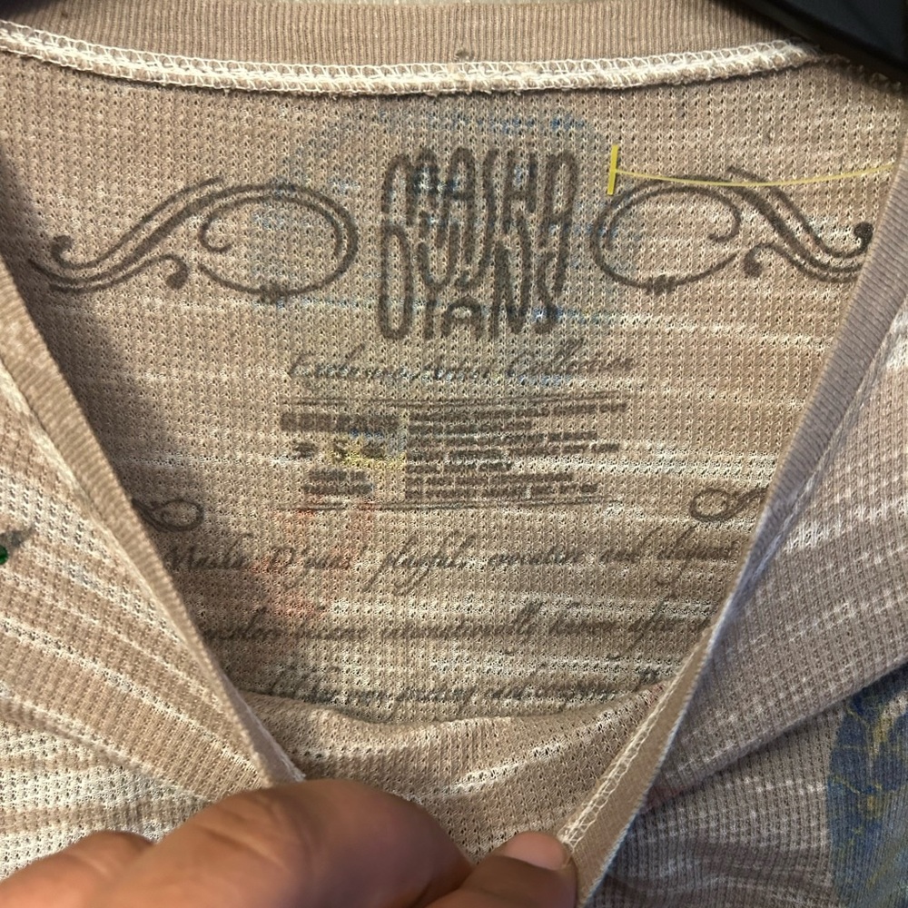 Masha D’yans shirt - gray print w/rhinestones lightweight waffle knit sheer - Picture 2 of 7